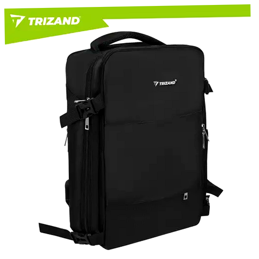 Рюкзак туристический 42x32x40 см USB-порт 12 карманов черный Trizand HM-0118 - изображение 8