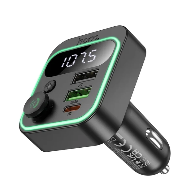 FM-трансмітер HOCO E85 Tiger Bluetooth 5.4 38W 3 USB порти Чорний - зображення 6