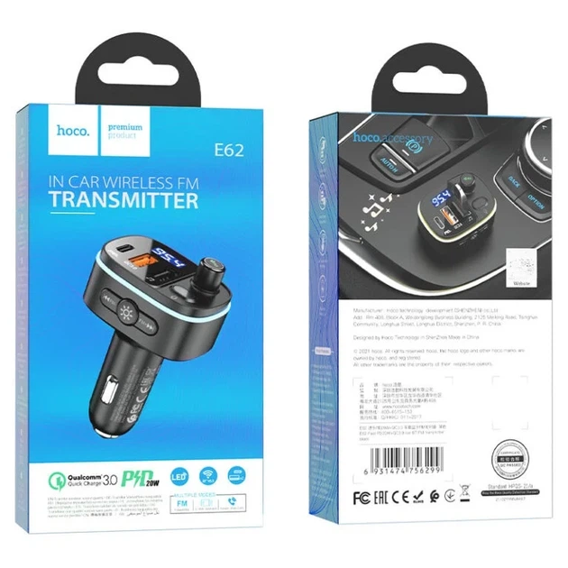 FM-модулятор HOCO E62 Fast PD20W QC3.0 Bluetooth 5.0 20 Вт чорний - зображення 2