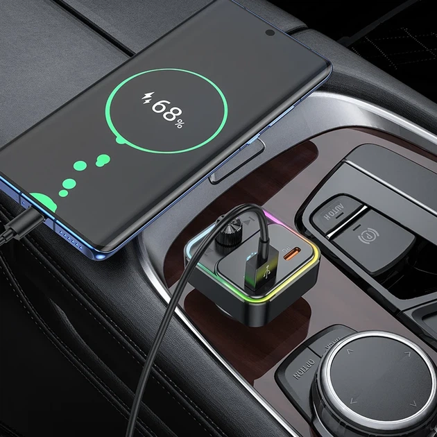 FM-трансмітер HOCO E81 30W Bluetooth 5.0 USB Type-C Black 80x43x44 мм - зображення 9