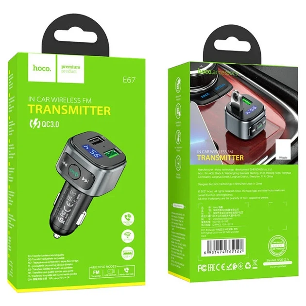 FM-трансмиттер HOCO E67 Fighter QC3.0 18W Bluetooth 5.0 черный - изображение 2