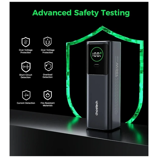 Батарея універсальна Choetech 20000mAh, PD/100W, QC, AFC, AC input (B1012) - Фото 6 Батарея універсальна Choetech 20000mAh, PD/100W, QC, AFC, AC input (B1012) - зображення 6