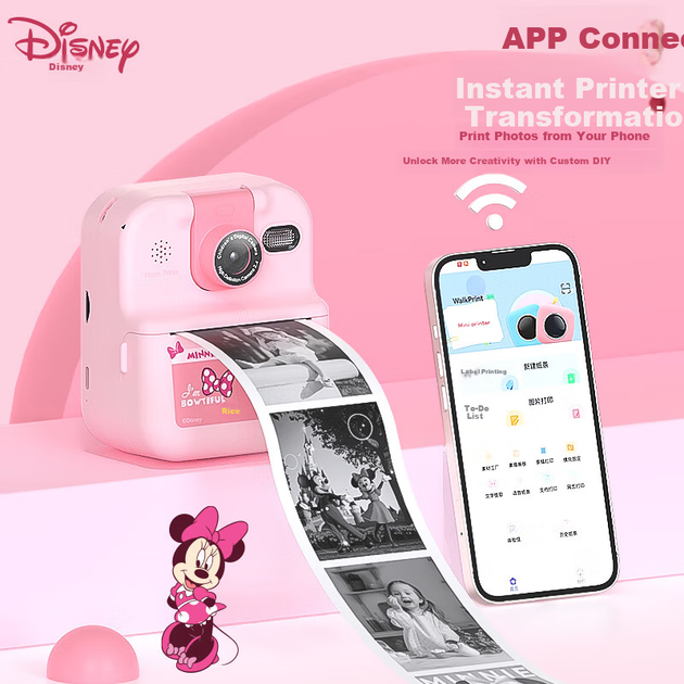 Детский фотоаппарат Disney, принтер мгновенной печати с коррекцией ошибок, фотоаппарат для путешествий, красочный подарочный набор для школьника на день рождения, игрушка для мальчиков и девочек, HD02 Минни - изображение 5