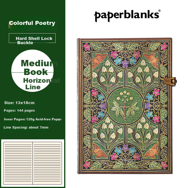 Paperblanks [Подарок на выпускной] Импортный блокнот,винтажный дневник для женщин и студентов,подарок на годовщину,креативный сувенир,красочный поэтический блокнот среднего размера - изображение 5