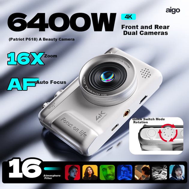 Цифровая студенческая камера Aigo P618 с двойной задней камерой для селфи, подарок на Рождество, Новый год, день рождения для девушки, начальный уровень, беззеркальная альтернатива для кампуса, CCD, белая, 32 ГБ - Фото 9 Цифровая студенческая камера Aigo P618 с двойной задней камерой для селфи, подарок на Рождество, Новый год, день рождения для девушки, начальный уровень, беззеркальная альтернатива для кампуса, CCD, белая, 32 ГБ - изображение 9
