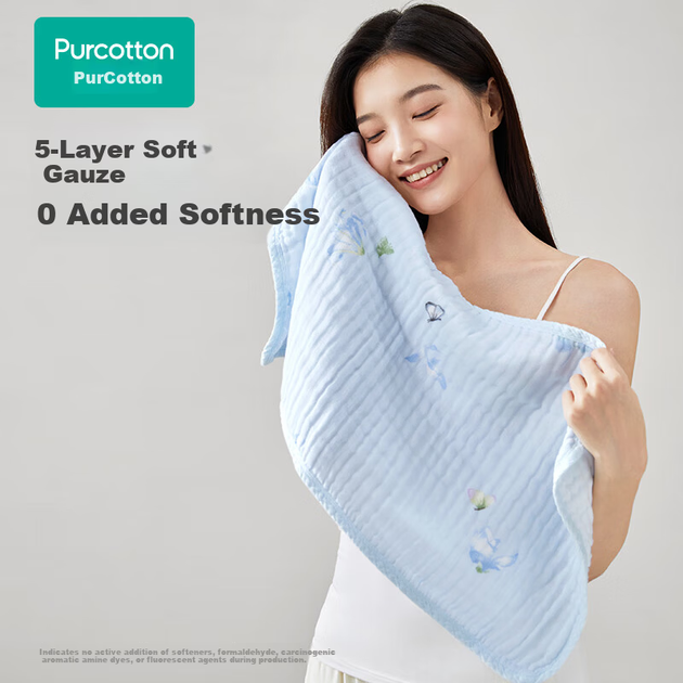 Пятислойное полотенце из стираной марли PurCotton, для дома, из чистого хлопка, большое, впитывающее, мягкое, быстросохнущее, 34x76 см, спортивное. - изображение 5