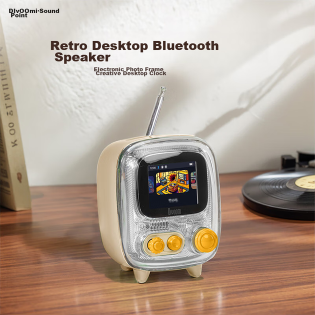 Bluetooth-колонка Divoom з альбомом з текстами пісень, ретро-міні-телевізор, настільна електронна фоторамка, портативна міні-колонка, засіб для сну при ліжку з будильником з білим шумом, радіо, багатофункціональний подарунок - изображение 4