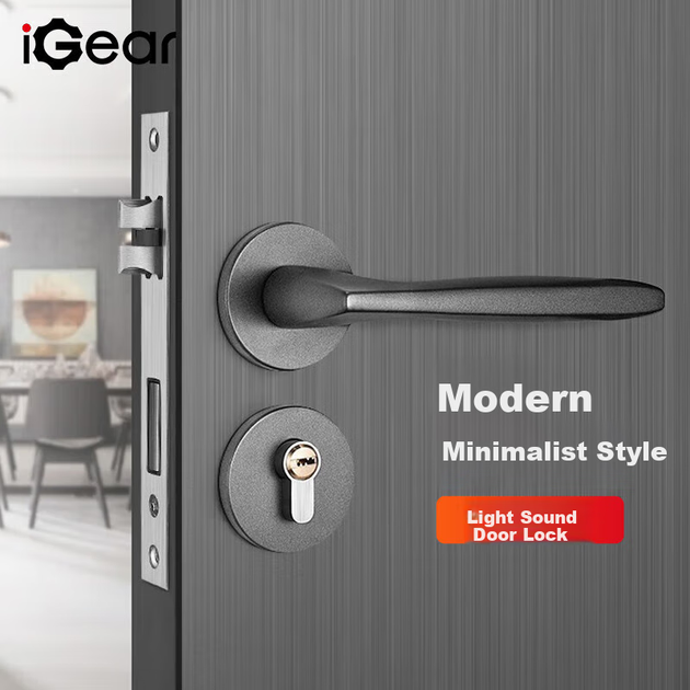 Замок IGear Split Lock, внутренняя дверь спальни, шумопоглощающая, дверная ручка в американском стиле из массива дерева для ванной и туалета, цвет «оружейная сталь». - Фото 5 Замок IGear Split Lock, внутренняя дверь спальни, шумопоглощающая, дверная ручка в американском стиле из массива дерева для ванной и туалета, цвет «оружейная сталь». - изображение 5