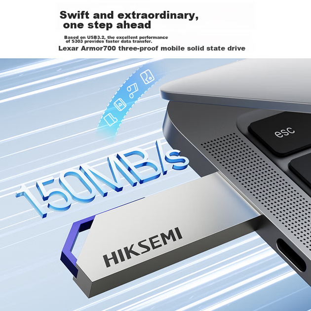 Флеш-накопитель HIKVISION 64 ГБ USB 3.2, металлический корпус S303, скорость чтения 150 МБ/с, высокоскоростной портативный USB-накопитель, совместимый с компьютерами Huawei, для бизнеса, офиса и общего использования. - изображение 4