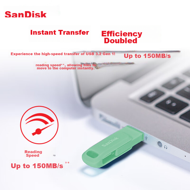 Мобільний флеш-накопичувач SanDisk 64 ГБ Type-C USB 3.2 DDC3 зеленого кольору, швидкість читання до 300 МБ/с, автоматичне резервне копіювання, подвійне використання для телефону та комп'ютера, флеш-накопичувач великої ємності з двома інтерфейсами - Фото 7 Мобільний флеш-накопичувач SanDisk 64 ГБ Type-C USB 3.2 DDC3 зеленого кольору, швидкість читання до 300 МБ/с, автоматичне резервне копіювання, подвійне використання для телефону та комп'ютера, флеш-накопичувач великої ємності з двома інтерфейсами - зображення 7