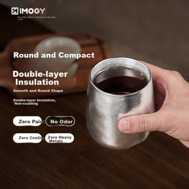 Двухслойная кружка IMOGY из чистого титана, высококачественная, компактная, портативная, для офиса, простая кружка для воды, кружка для кофе дома. - изображение 7