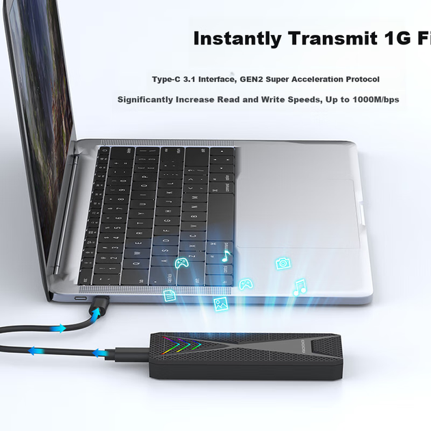 Корпус для SSD-накопичувача GODO M.2, подвійний протокол NVMe - Type-C, зовнішній SATA NGFF, сумісний з ноутбуком Thunderbolt 3 - изображение 5