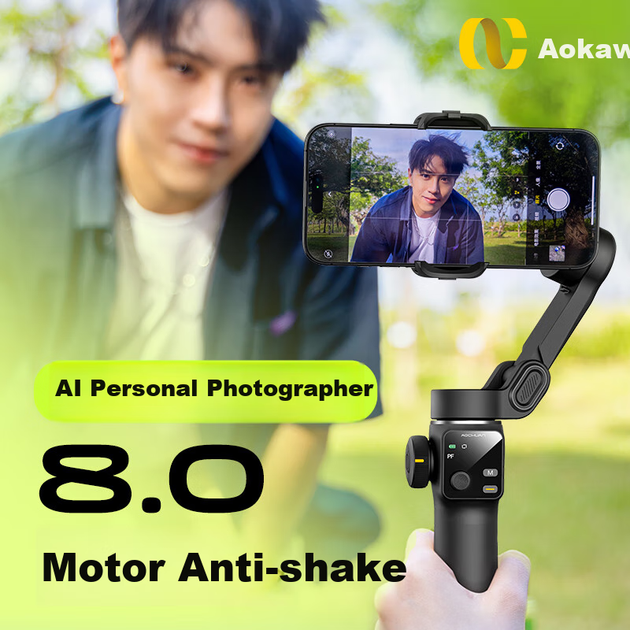 Стабилизатор для смартфона Aochuan V8, трехосевой антивибрационный, с ИИ-отслеживанием, для съемки видео с рук, для видеоблогов, селфи-палки, для путешествий, черный. - изображение 6