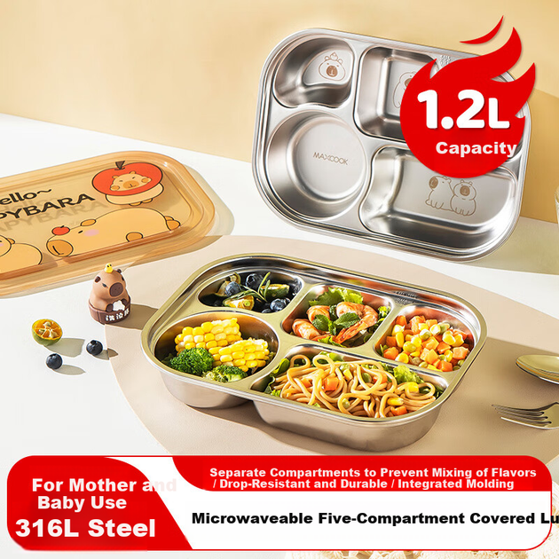 Ланч-бокс Maxcook MCFT9323 зі сталі 316L з 5 відділеннями та кришкою - зображення 11