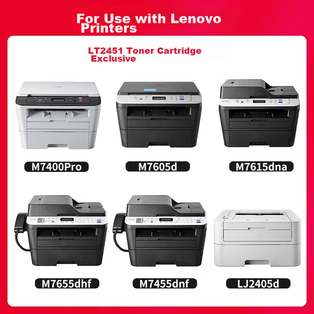 Сумісний тонер-картридж Jingcheng для принтера Lenovo LJ2400PRO, чорнильного картриджа M7400PRO, тонер-картриджа M7450FPRO, порошкового тонера LJ2605D, чорного порошкового тонера LT2451, 4 пляшки - зображення 5