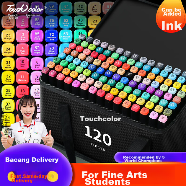 Набір двосторонніх маркерів Touchcolor, 120 кольорів, спиртові, для малювання коміксів та аніме, для школярів, із заправними чорнилами - зображення 4