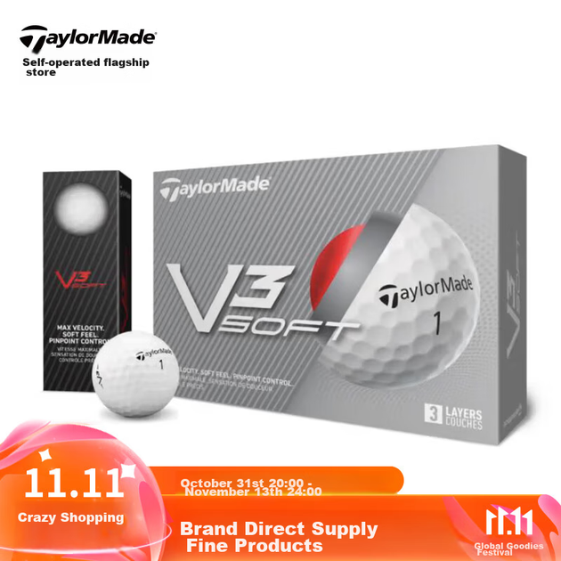 Трисекційний м'яч для гольфу Taylormade, високопродуктивний м'яч для гольфу на далекі дистанції V3 SOFT, модель м'яча для змагань 2024 року - изображение 4
