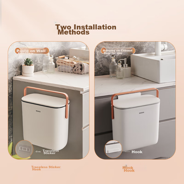 Ведро для мусора Ecoco E23115 настенное подвесное 7 л с крышкой, для кухни, ванной и гостиной, серое - изображение 7