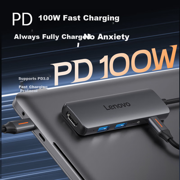 Док-станція розширення Lenovo Type-C, кабель USB-C на HDMI, розгалужувач-хаб, дублювання екрана 4K, швидкий зарядний хаб PD, USB-адаптер, підходить для ноутбуків та настільних комп'ютерів - Фото 6 Док-станція розширення Lenovo Type-C, кабель USB-C на HDMI, розгалужувач-хаб, дублювання екрана 4K, швидкий зарядний хаб PD, USB-адаптер, підходить для ноутбуків та настільних комп'ютерів - зображення 6