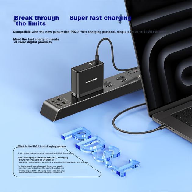 Сетевое зарядное устройство Huntkey S240 240W 3xUSB-C - Фото 4 Сетевое зарядное устройство Huntkey S240 240W 3xUSB-C - изображение 4