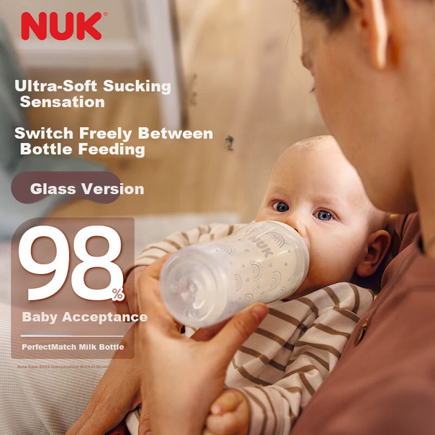 Дитяча пляшечка NUK Imported PerfectMatch Glass Anti-Choke Anti-Colic 120 мл з соскою 0+ місяців - зображення 4