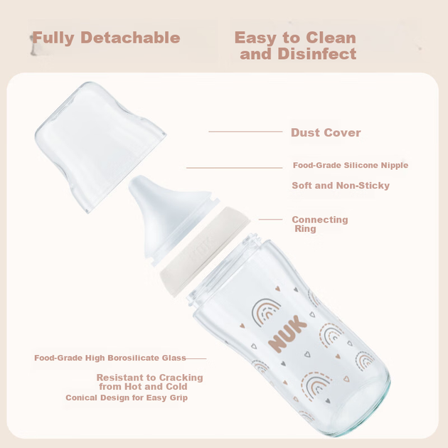 Дитяча пляшечка NUK Imported PerfectMatch Glass Anti-Choke Anti-Colic 120 мл з соскою 0+ місяців - зображення 7