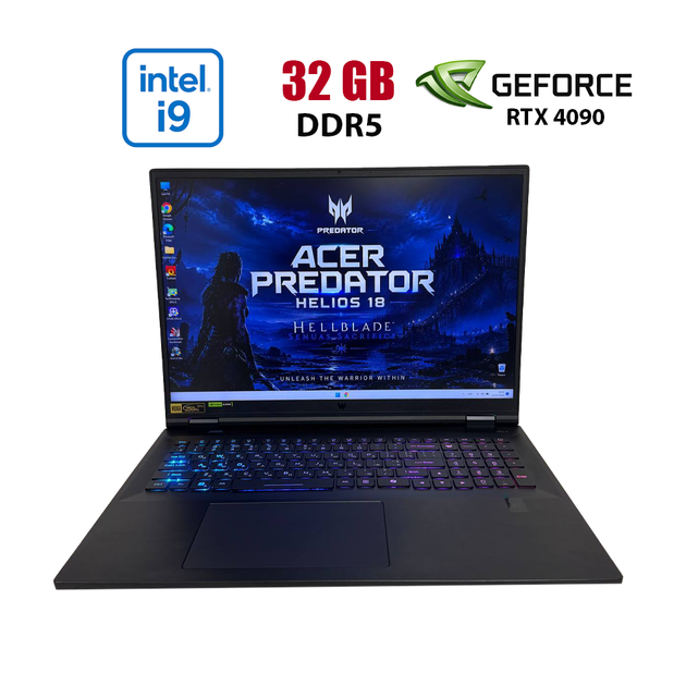 Игровой ноутбук Б-класс Acer Predator Helios 18 PH18-72 / 18" (2560x1600) IPS / Intel Core i9-14900HX (24 (32) ядра по 2.2 - 5.7 GHz) / 32 GB DDR5 / 1000 GB SSD / nVidia GeForce RTX 4090, 16 GB GDDR6, 256-bit / WebCam б/у - Фото 1 Игровой ноутбук Б-класс Acer Predator Helios 18 PH18-72 / 18" (2560x1600) IPS / Intel Core i9-14900HX (24 (32) ядра по 2.2 - 5.7 GHz) / 32 GB DDR5 / 1000 GB SSD / nVidia GeForce RTX 4090, 16 GB GDDR6, 256-bit / WebCam б/у - изображение 1