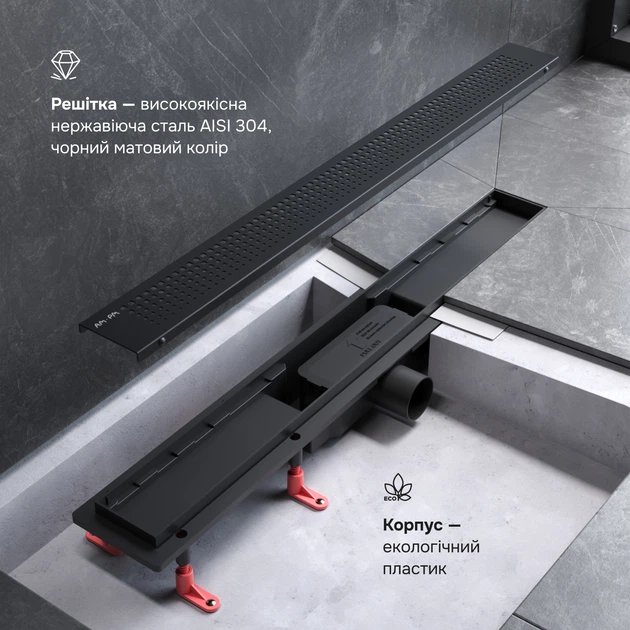 Трап для душу лінійний AM.PM Primeflow Cut Gradient 700 мм, універсальний затвор, чорний (W02SC-P11-070-01BM) - зображення 4