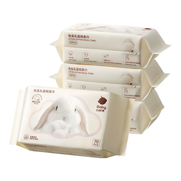 Салфетки Babycare Bunny детские из чистого хлопка сухие и влажные, 70 листов x 4 упаковки - изображение 4