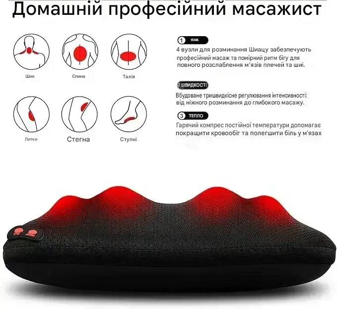 Масажер для спини WOQQW з підігрівом, подушка для глибокого розминання тіла - Фото 6 Масажер для спини WOQQW з підігрівом, подушка для глибокого розминання тіла - изображение 6