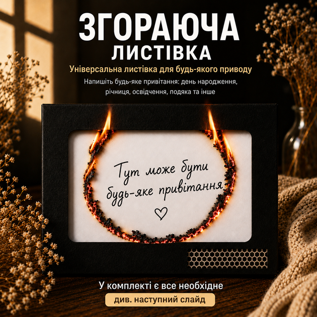 Открытка сгорающая 10,5*10,5 см черный, поздравление с днем рождения - Фото 1 Открытка сгорающая 10,5*10,5 см черный, поздравление с днем рождения - изображение 1