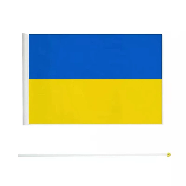 Український жовто-блакитний настільний прапорець синьо-жовтий прапор України на стіл 21*14 см настольний стяг на палчиці-стенді - зображення 4