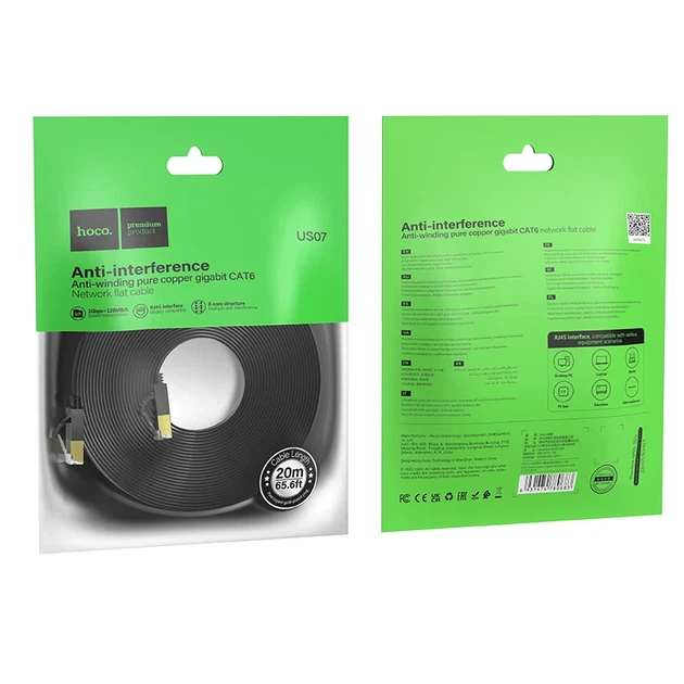 Сетевой кабель Cat 6 HOCO US07 1 Гб/с плоский 20 м черный - изображение 7