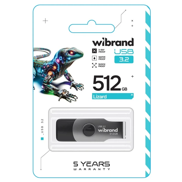 Флеш-накопичувач USB 3.2 Gen1 Wibrand Lizard 512GB Пластик + Метал Чорний - Фото 2 Флеш-накопичувач USB 3.2 Gen1 Wibrand Lizard 512GB Пластик + Метал Чорний - зображення 2