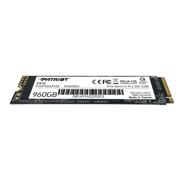Накопитель SSD M.2 Patriot P310 960GB NVMe 2280 PCIe 3.0x4 3D NAND TLC 80x22x3,8 мм - изображение 3