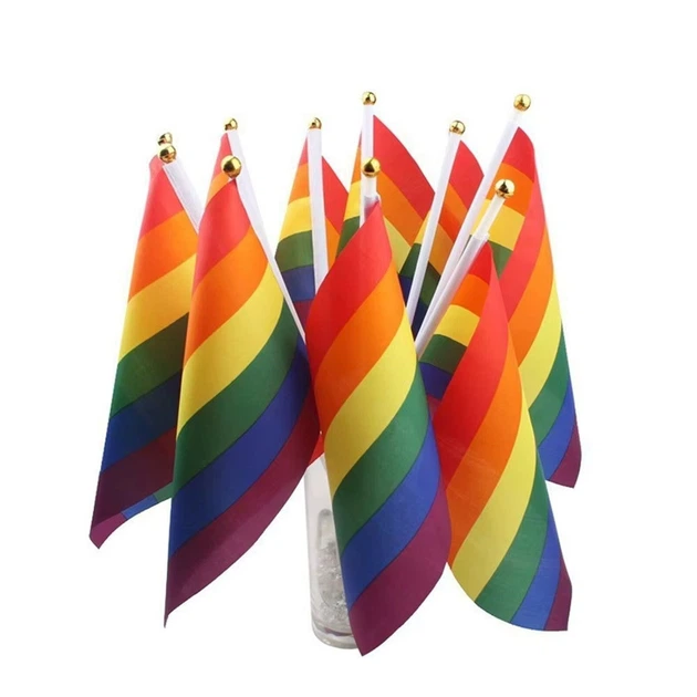 Райдужний міні-прапорець ЛГБТ Прайд 21×14 см на паличці, ручний LGBT Pride стяг, веселковий прапор рівності для парадів - Фото 3 Райдужний міні-прапорець ЛГБТ Прайд 21×14 см на паличці, ручний LGBT Pride стяг, веселковий прапор рівності для парадів - зображення 3