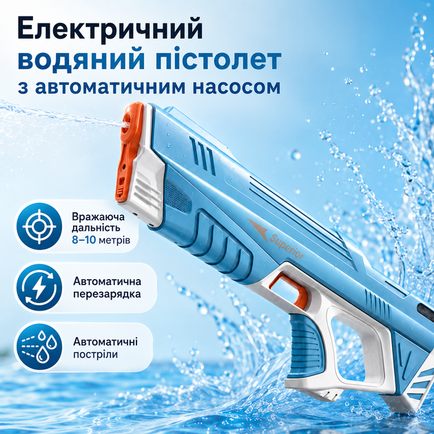 Водяной электрический бластер-автомат на аккумуляторе с автоматическим набором воды для водных игр - Фото 4 Водяной электрический бластер-автомат на аккумуляторе с автоматическим набором воды для водных игр - изображение 4