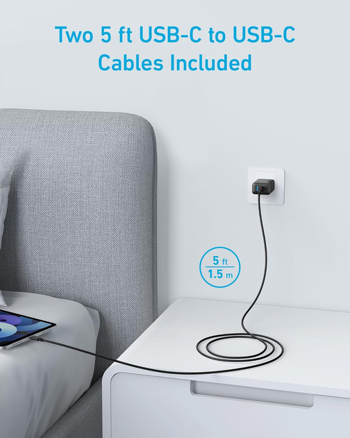 Зарядное устройство Anker 20W USB-C с кабелем 150 см Black - Фото 3 Зарядное устройство Anker 20W USB-C с кабелем 150 см Black - изображение 3