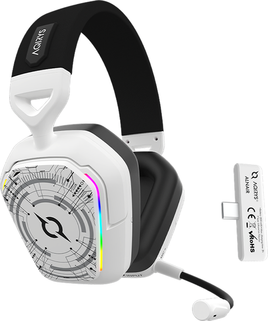 Zestaw słuchawkowy gamingowy AQIRYS ALNAIR Wireless ANC RGB White - obraz 2