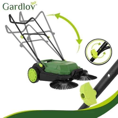 Подметальная машина 680 мм 24 л для сбора мусора 3 щетки GARDLOV черный зеленый - зображення 2