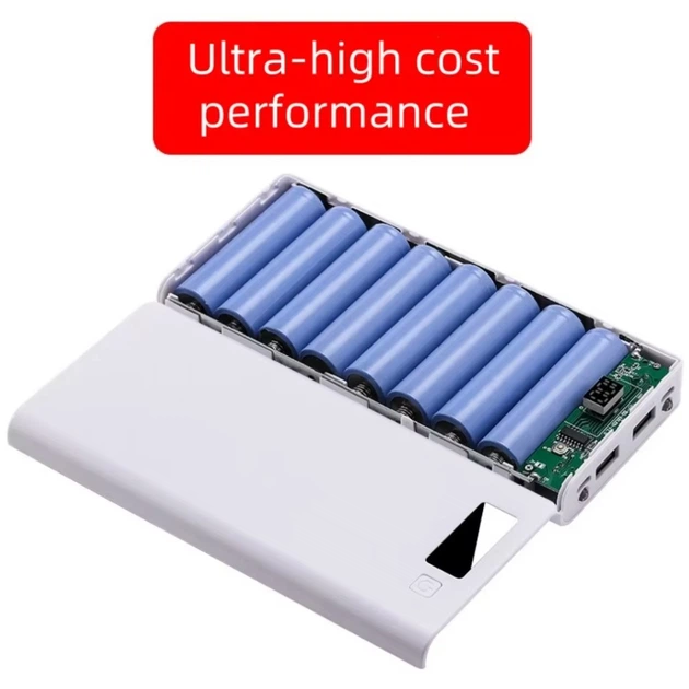 Корпус повербанка DIY C18 8x18650 (Up To 20000mAh) LED Number Display Type-C, Micro, 2xUSB out 10W, Torchlight, WHITE - Фото 7 Корпус повербанка DIY C18 8x18650 (Up To 20000mAh) LED Number Display Type-C, Micro, 2xUSB out 10W, Torchlight, WHITE - изображение 7