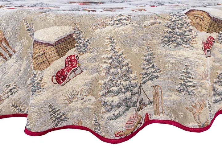 Скатерть гобеленовая овальная Limaso OVAL EDEN970 137х250 см 70% полиэстер коричневая Новогодняя - Фото 2 Скатерть гобеленовая овальная Limaso OVAL EDEN970 137х250 см 70% полиэстер коричневая Новогодняя - изображение 2