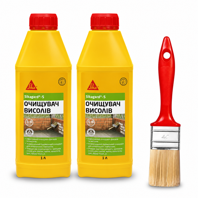 Комплект для очищення висолів від забруднень Sika Sikagard-S 1 л (2 шт) + пензель Beorol Universal 40*15 мм - Фото 1 Комплект для очищення висолів від забруднень Sika Sikagard-S 1 л (2 шт) + пензель Beorol Universal 40*15 мм - зображення 1