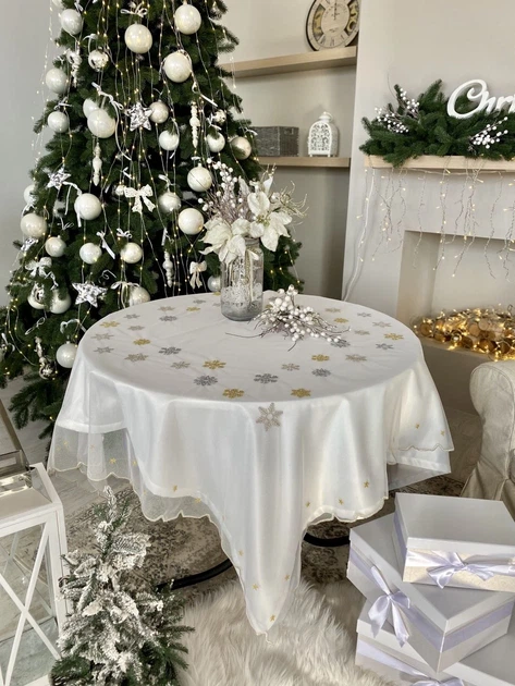 Скатерть сетчатая "Снежинки" прямоугольная 140х240 см 100% полиэстер белая - изображение 7