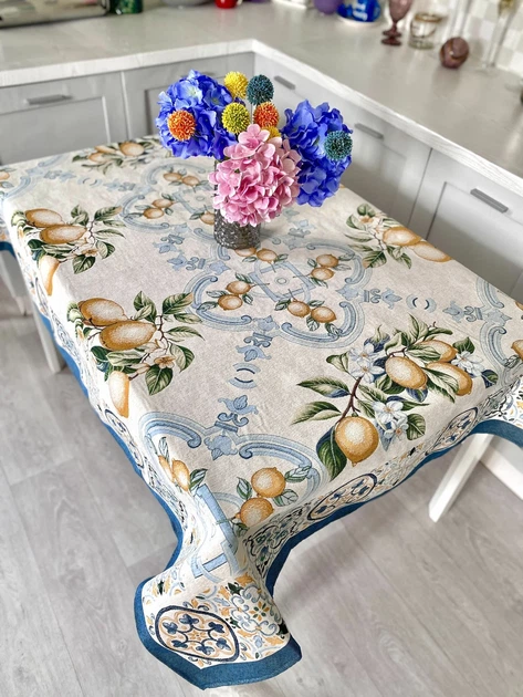 Скатерть гобеленовая Limaso G-34395 137х180 см Прямоугольная Лимоны 74% полиэстер, 23% хлопок, 3% акрил Синяя - Фото 7 Скатерть гобеленовая Limaso G-34395 137х180 см Прямоугольная Лимоны 74% полиэстер, 23% хлопок, 3% акрил Синяя - изображение 7