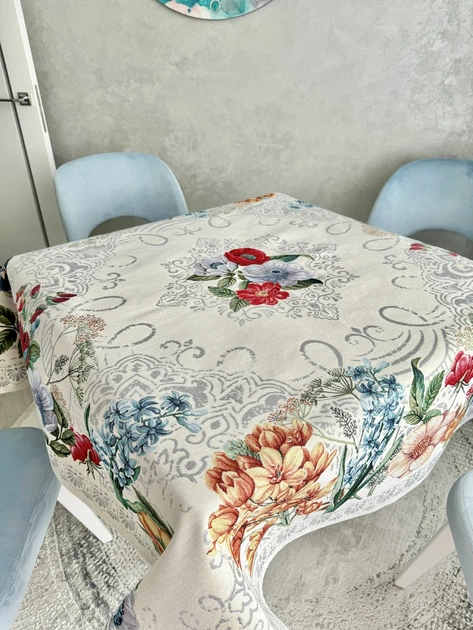 Скатерть гобеленовая MANDALAS FLOWERS 137х137 см 40% полиэстер 60% хлопок серый - изображение 7