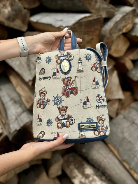 Сумка гобеленовая SG03 24x29x10 см 75% полиэстер синяя - Фото 4 Сумка гобеленовая SG03 24x29x10 см 75% полиэстер синяя - изображение 4