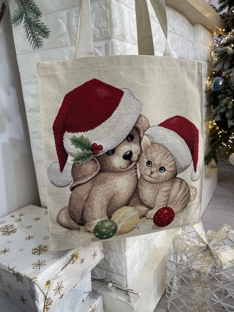 Сумка гобеленовая FUSKAS-SM 37x40 см 49% хлопок бежевый прямоугольная новогодняя золотой люрекс - Фото 4 Сумка гобеленовая FUSKAS-SM 37x40 см 49% хлопок бежевый прямоугольная новогодняя золотой люрекс - изображение 4