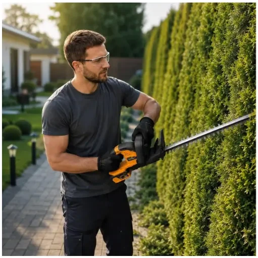 Аккумуляторный кусторез DeWalt DCHT820 36V с двумя аккумуляторами 5Ah, садовые ножницы для подрезки живой изгороди, обрезка веток, декоративных кустов и ухода за садом. - Фото 5 Аккумуляторный кусторез DeWalt DCHT820 36V с двумя аккумуляторами 5Ah, садовые ножницы для подрезки живой изгороди, обрезка веток, декоративных кустов и ухода за садом. - изображение 5