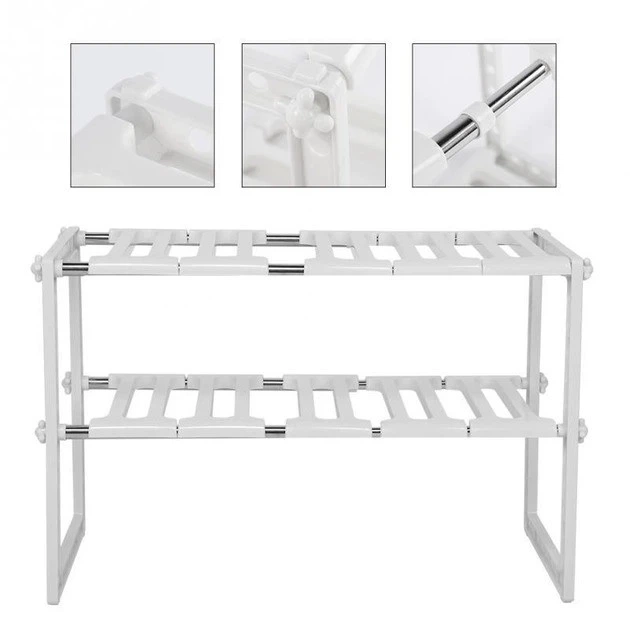 Полка-органайзер Kitchen Rack 38–70 см, регулируемый стеллаж для хранения под раковину на кухне, белый - изображение 4